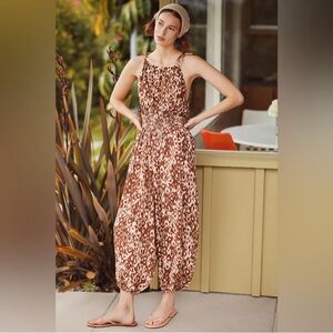 Anthropologie Brown smocked Jumpsuit